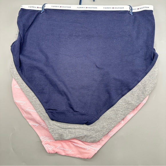 NWT  3-Pack Tommy Hilfiger Womens Cotton Panties Size 1X Pink/Blue/Gray Logo