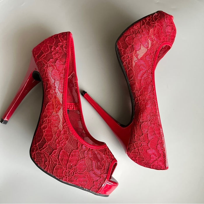 Guess Los Angeles Size 8M Women’s Red Heels Fabric Shoes