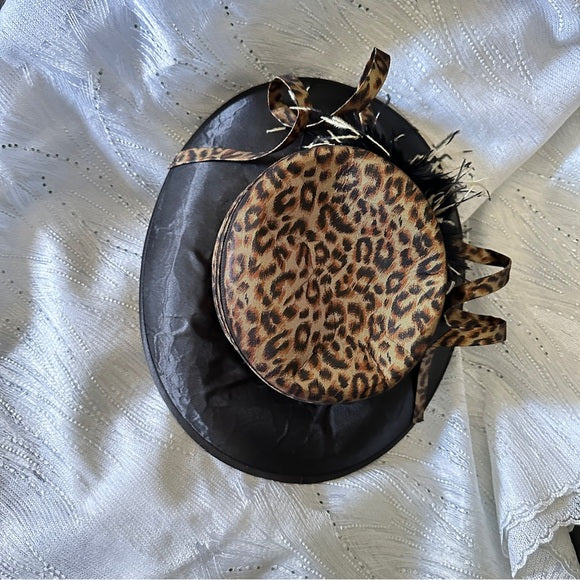 Pre -Loved Vintage Leopard Print Mini Hat by August Accessories – Feather Trim