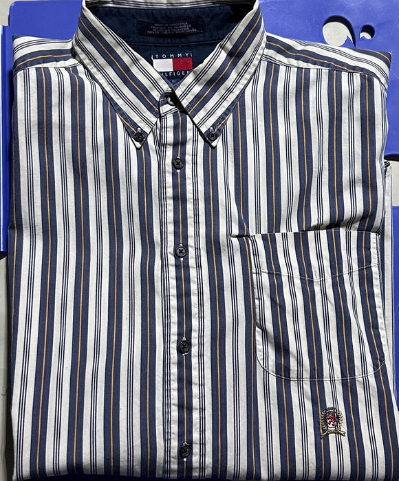 Vintage Tommy Hilfiger Striped Shirt XL Blue Cotton