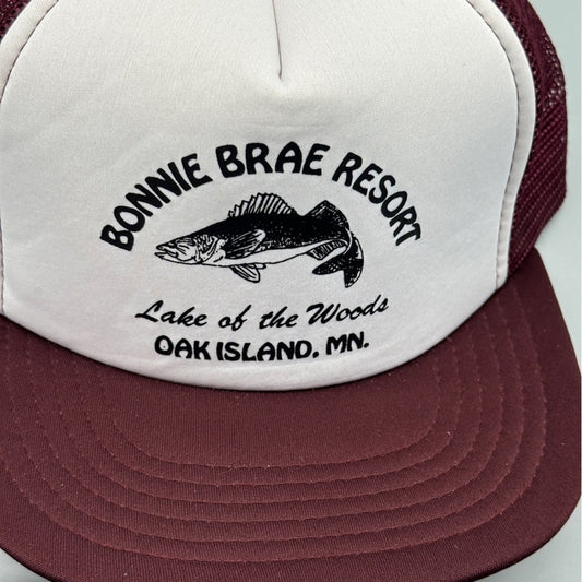 VINTAGE Bonnie Brae Resort Wine White Mesh Snap Adjustable Logo Hat Base…