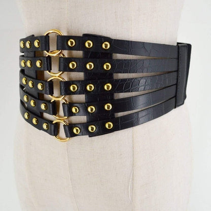 - Women Black Cinch Tied Corset Elastic Wide Waist Belt Underbust Waistband