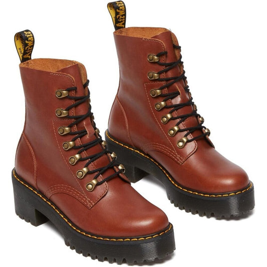 Dr. Martens Heeled Boot Women Red Leona Leather Fashion Boot Sole slip Shoes