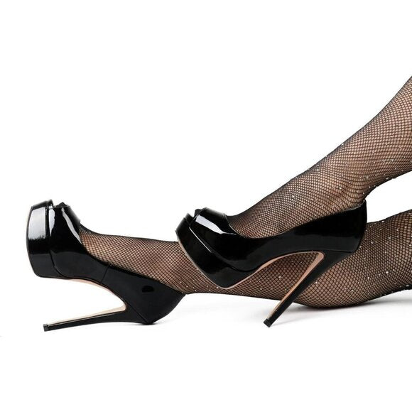 Women Black Platform Stiletto Heels Shoes Peep Toe Pumps 6 inch Heels for Dress