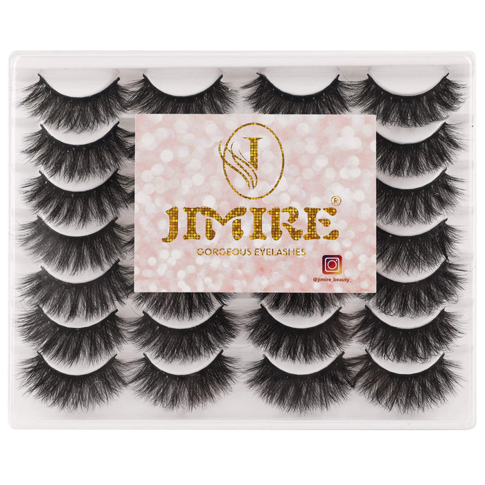 JIMIRE False Eyelashes Mink Fluffy Volume Lashes 3D Wispy Long Fake Eyelashes 14 Pairs Pack