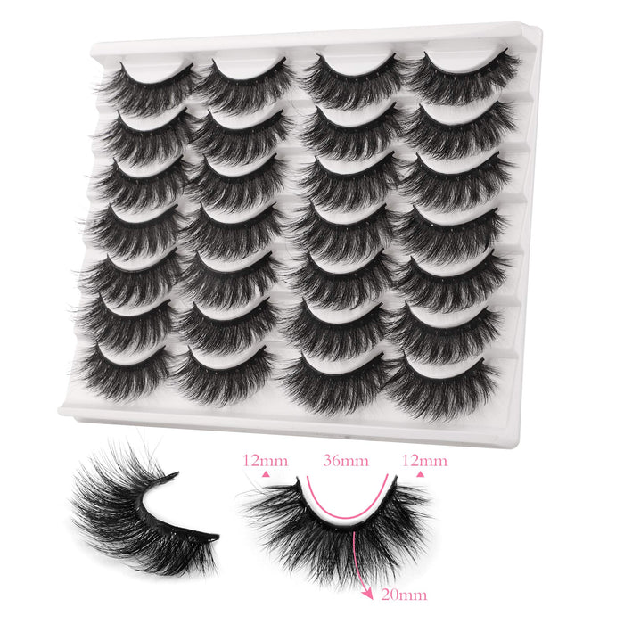 JIMIRE False Eyelashes Mink Fluffy Volume Lashes 3D Wispy Long Fake Eyelashes 14 Pairs Pack