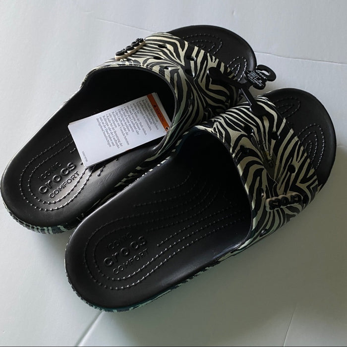 Crocs Classic Zebra Animal Print Roomy Fit (Men’s 10,/ Women’s 12) Black…