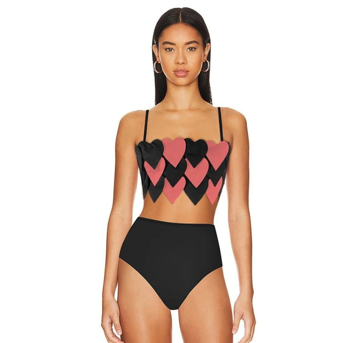 3D Love Swimwear Fashion High Waist Cut Sexy Bikinis Set Women Push Up Swimwear Beach Skirt Beachwear Surfing Beach Vacation