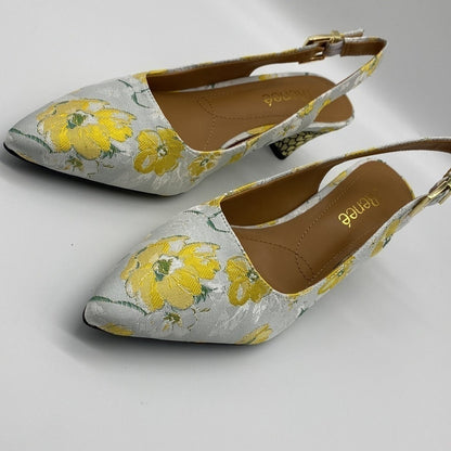 J Renee Mayetta Floral Print Slingback Pumps Shoes Size 7M NEW