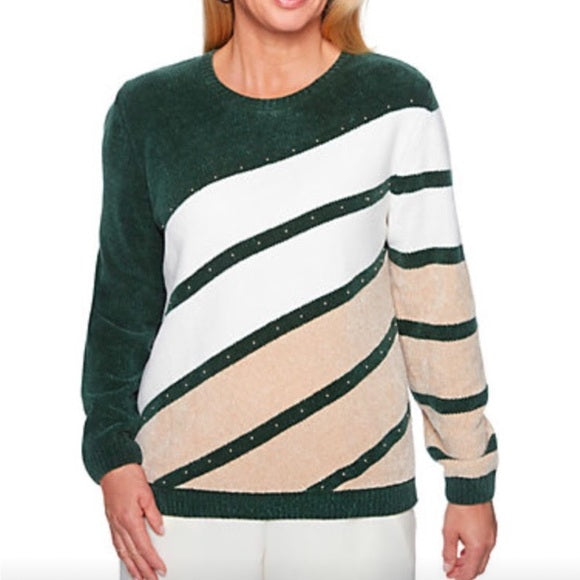 Alfred Dunne Women’s Beaded Diagonal 
Sweater Neck Colorblock Sweater Size S