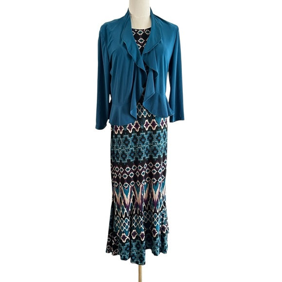 Pre-Loved Danny & Nicole Green Floral 2-Piece Dress & Jacket Set Women’s Size 8