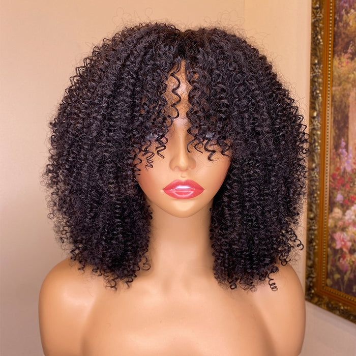 Kinky Curly Human Hair Wig with Bangs  Versatile & Stylish