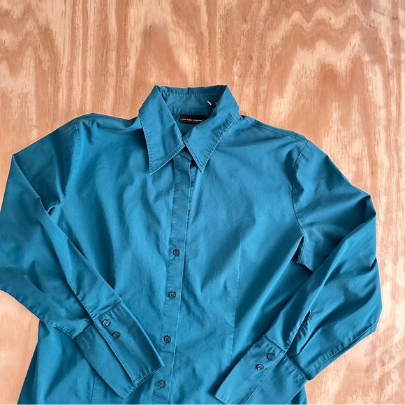 New York & Company Stretch Women’s Teal Button-Up Long Sleeve Size L Shirt