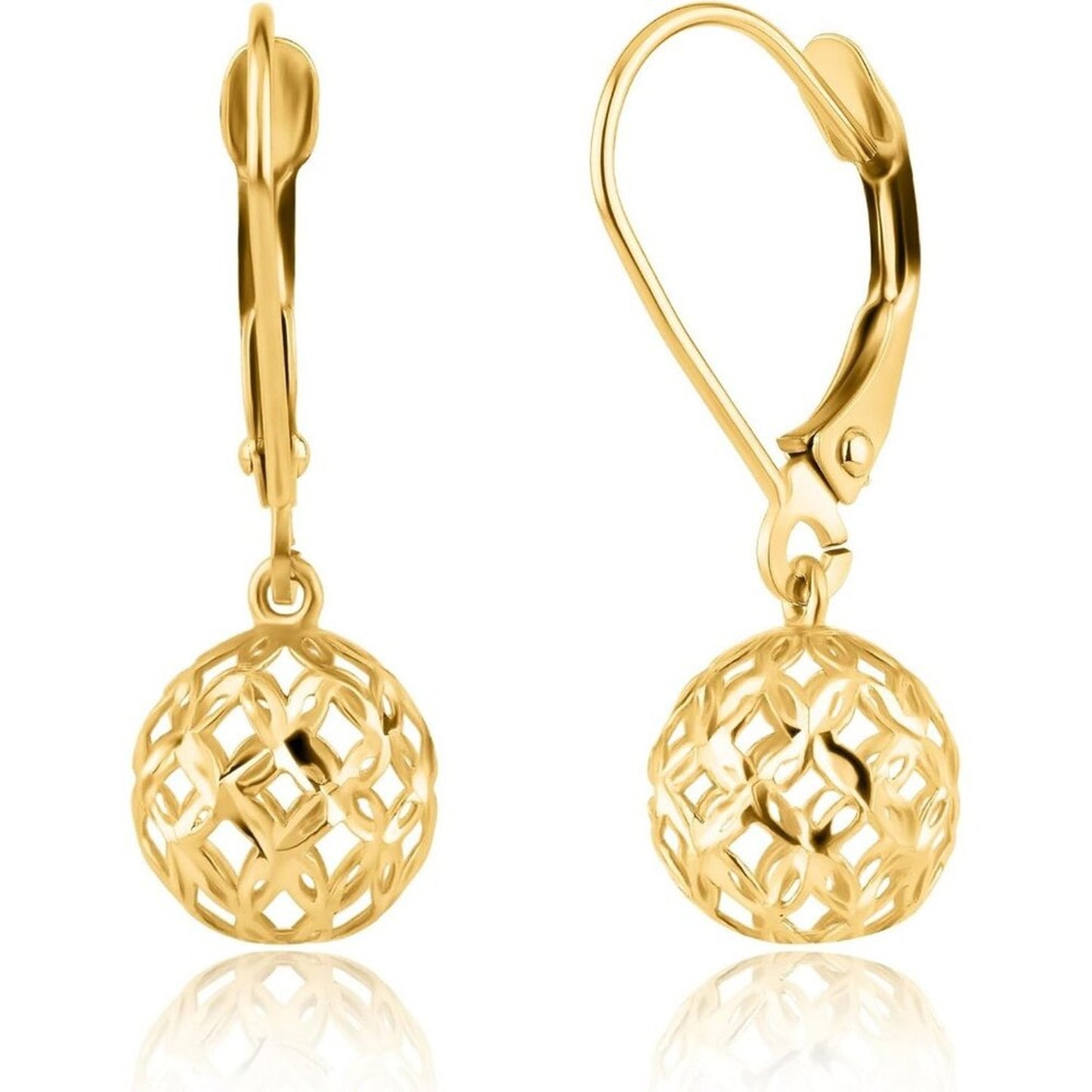 Women's 14K Filigree Dangle Gold Round Earrings with Secure Leverback