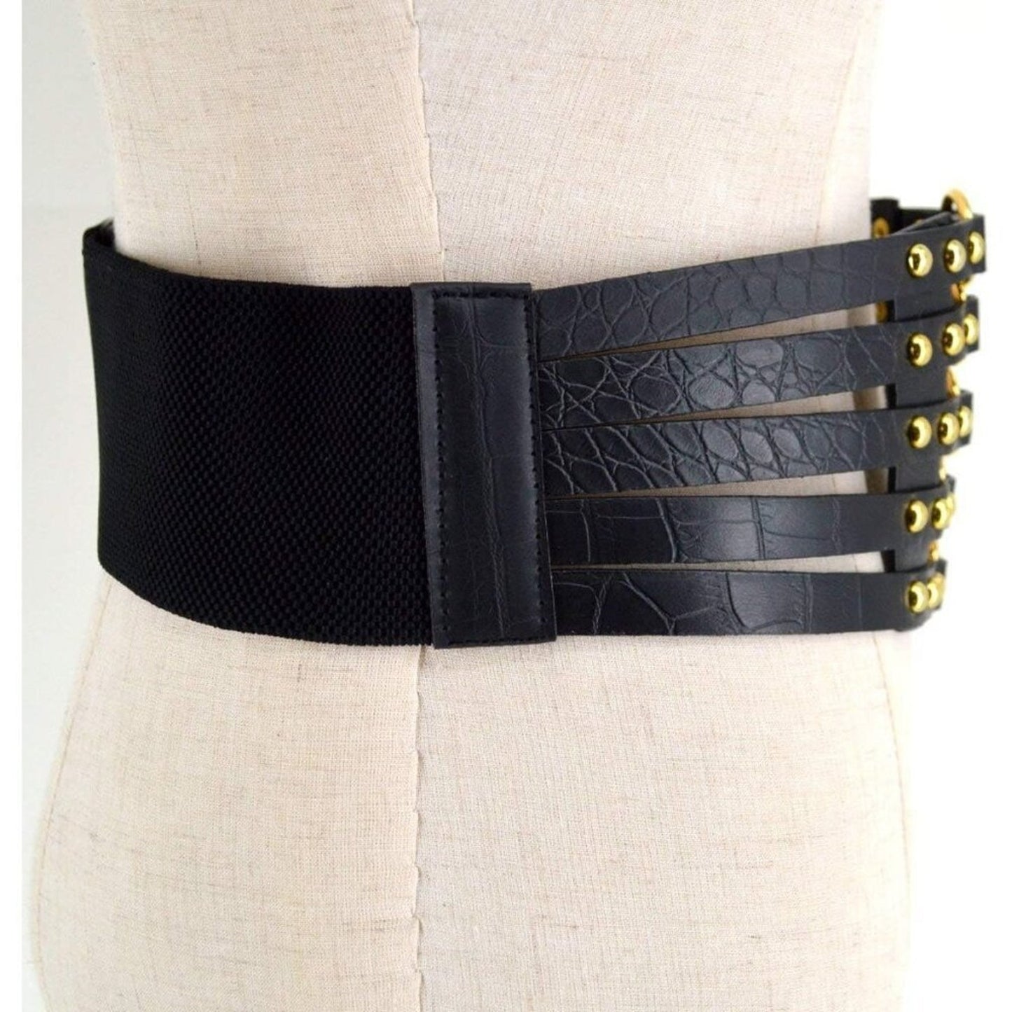 - Women Black Cinch Tied Corset Elastic Wide Waist Belt Underbust Waistband