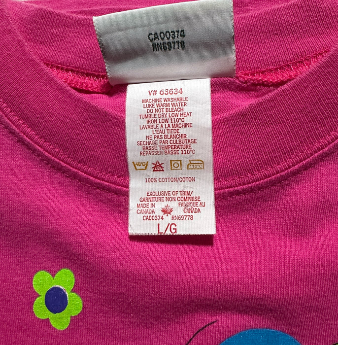 Vintage Pink Graphic Tee L Cotton Floral Cartoon