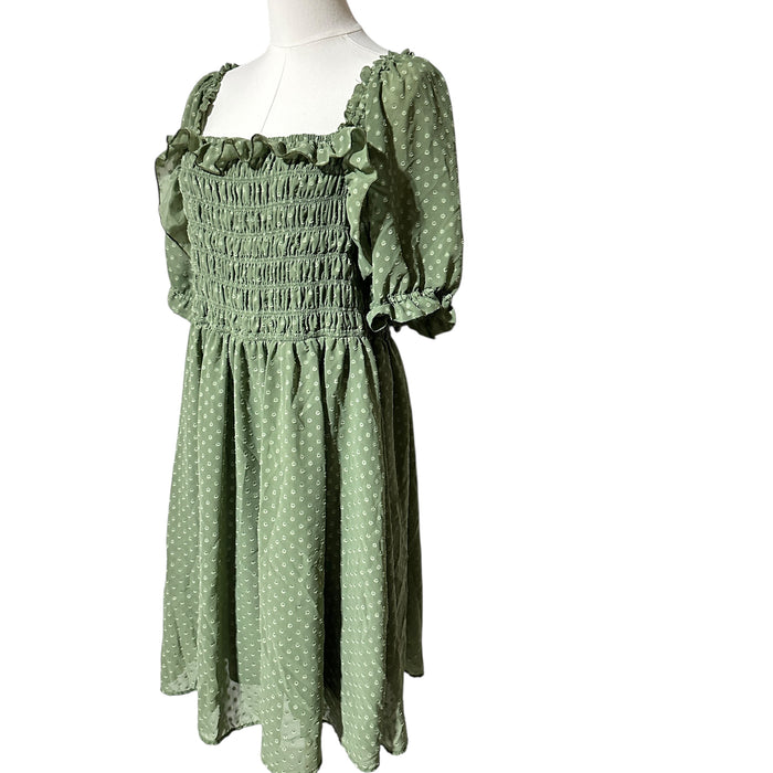 Indigo Rose Sage Green Smocked Midi Dress – Size 2X