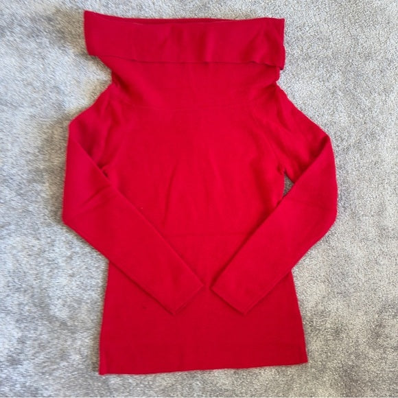 Alex Marie Red Off Shoulder Fur Blend Long Sleeve Sweater Women’s - Size Large, from PanacheProse