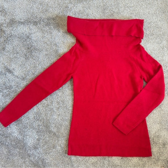 Alex Marie Red Off Shoulder Fur Blend Long Sleeve Sweater Women’s - Size Large, from PanacheProse