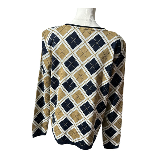 Alfred Dunner Petite Diamond Zip Cardigan Sweater Navy Tan - Size  Medium, from PanacheProse