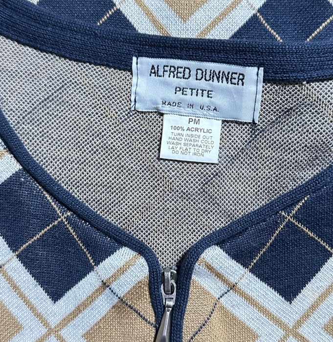 Alfred Dunner Petite Diamond Zip Cardigan Sweater Navy Tan - Size  Medium, from PanacheProse