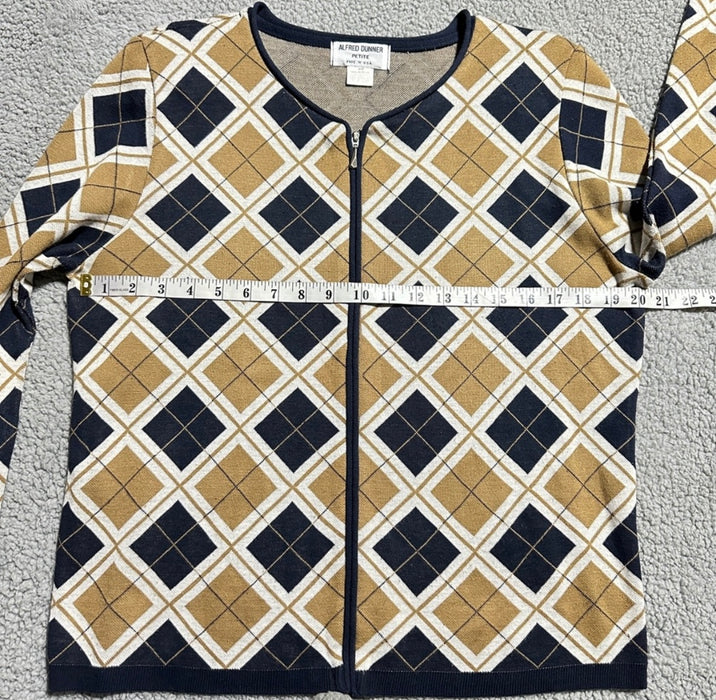 Alfred Dunner Petite Diamond Zip Cardigan Sweater Navy Tan - Size  Medium, from PanacheProse