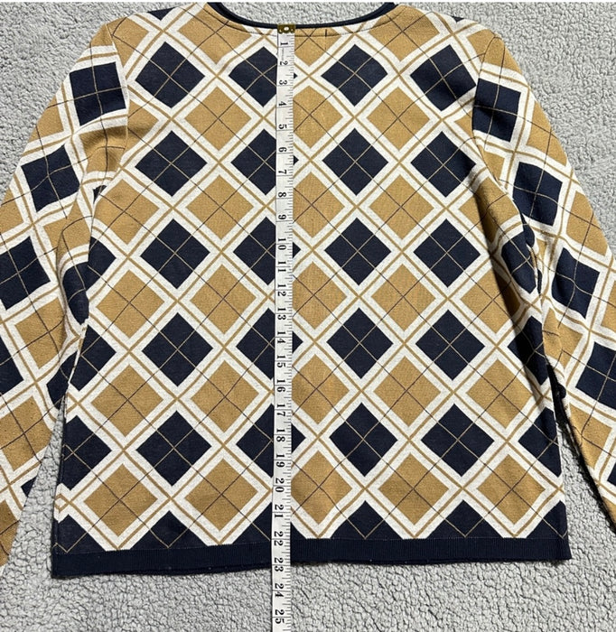 Alfred Dunner Petite Diamond Zip Cardigan Sweater Navy Tan - Size  Medium, from PanacheProse
