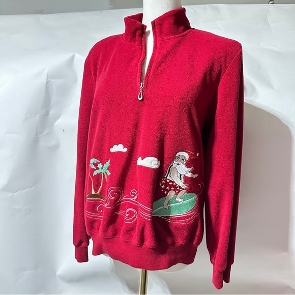 Alfred Dunner Red Surfing Santa Fleece Holiday Pullover - from PanacheProse