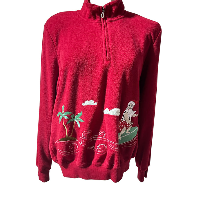 Pre-loved Alfred Dunner red Surfing Santa fleece holiday pullover for women- from Panacheprose