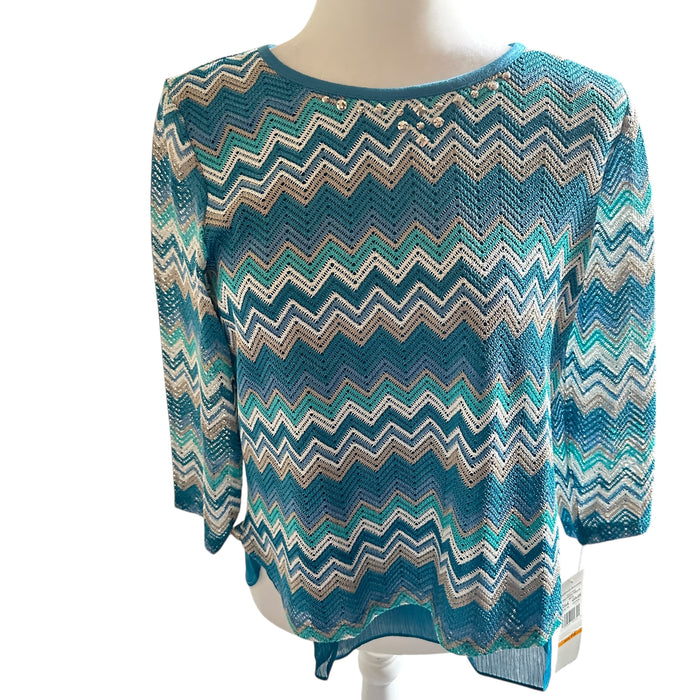 Alfred Dunner Victoria Falls Zigzag Knit Top Women’s Casual - Size Small, from PanacheProse
