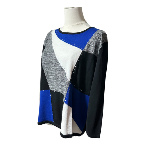 Alfred Dunner Women’s Colorblock Knit Top Black Blue - Size Large, from PanacheProse