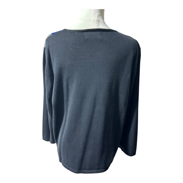 Alfred Dunner Women’s Colorblock Knit Top Black Blue - Size Large, from PanacheProse