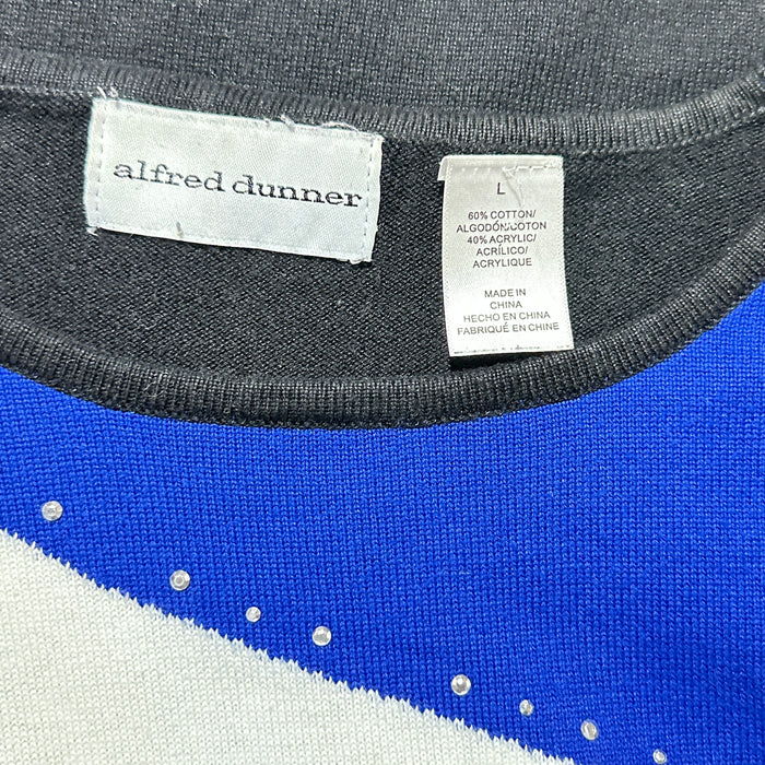 Alfred Dunner Women’s Colorblock Knit Top Black Blue - Size Large, from PanacheProse
