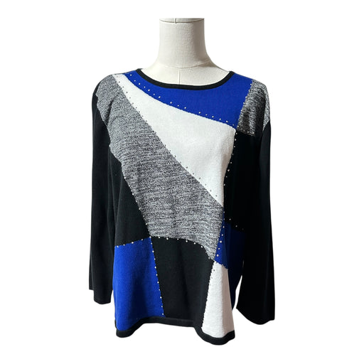 Alfred Dunner Women’s Colorblock Knit Top Black Blue - Size Large, from PanacheProse