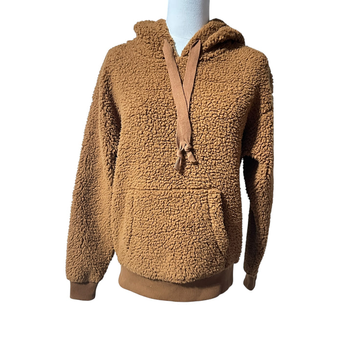  fPre-loved American Eagle brown sherpa hoodie size XS with soft fleece texture from PanacheProse
