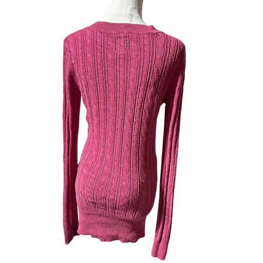 American Eagle pink cable knit V-neck sweater for women, soft textured knit long-sleeve top from Panacheprose