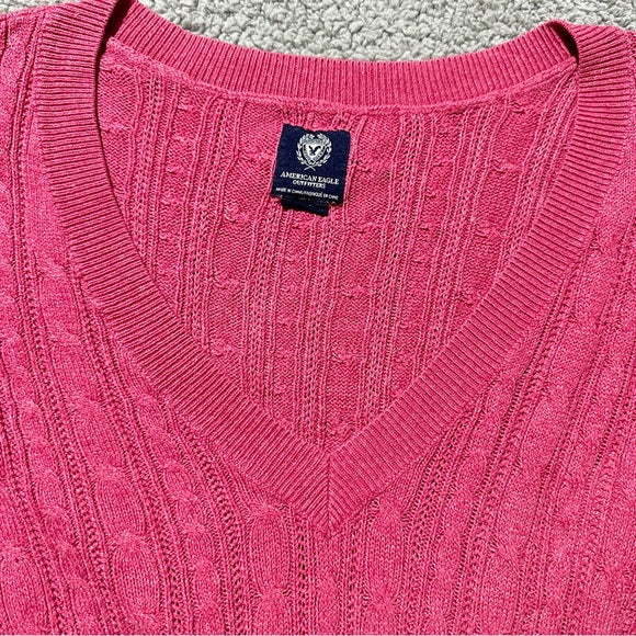 American Eagle Pink Cable Knit V-Neck Sweater Women’s - Size Small, from PanacheProse