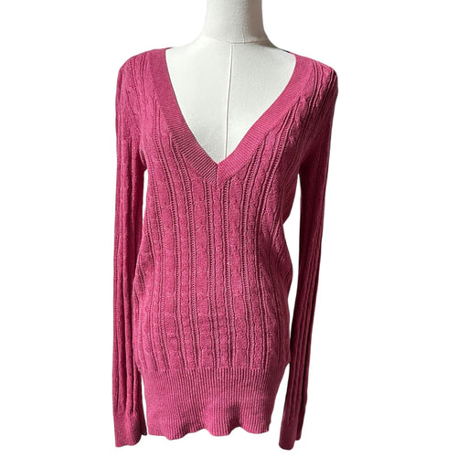 American Eagle Pink Cable Knit V-Neck Sweater Women’s - Size Small, from PanacheProse