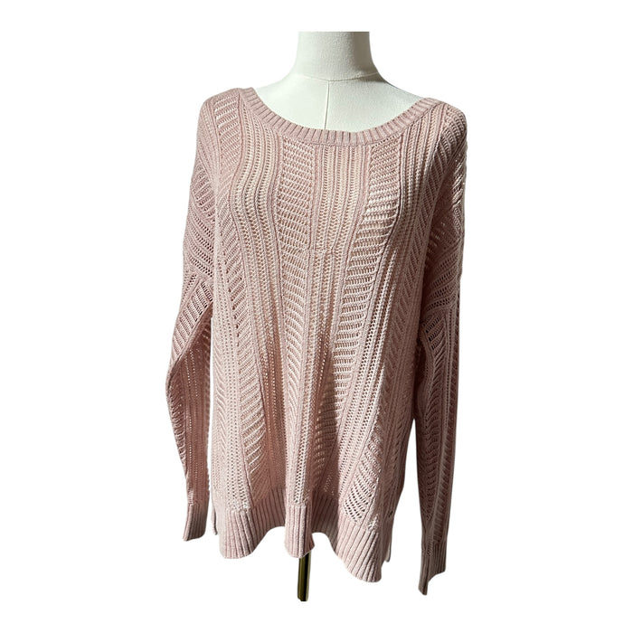 American Eagle Women’s Pink Open Knit Sweater Cotton Blend - Size Large,  from PanacheProse
