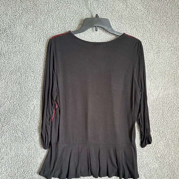 August Silk Elegant Red and Black Lace Blouse - Size Women’s XL, from PanacheProse