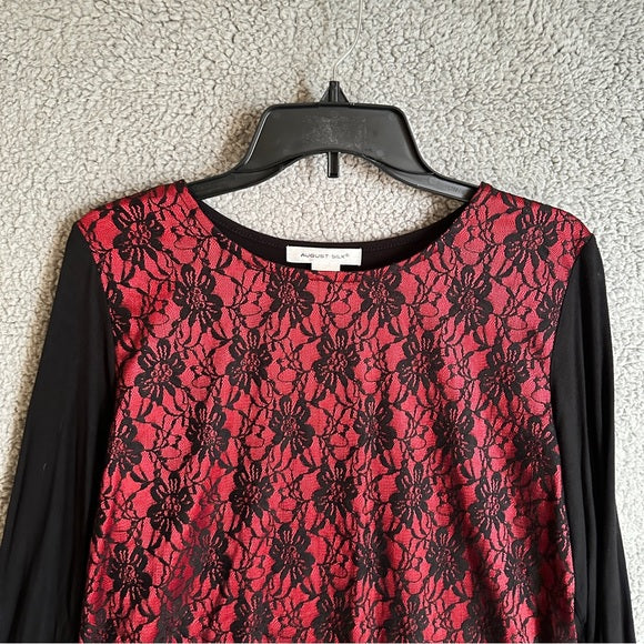 August Silk Elegant Red and Black Lace Blouse - Size Women’s XL, from PanacheProse