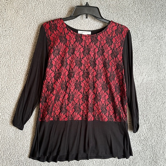August Silk Elegant Red and Black Lace Blouse - Size Women’s XL, from PanacheProse