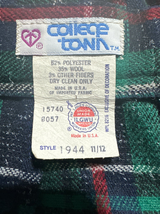 Vintage College Town Plaid Skirt Green Tartan Size 11/12