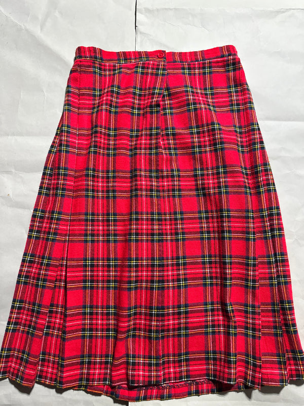 Plaid Pleated Skirt Red Tartan Size M Front View