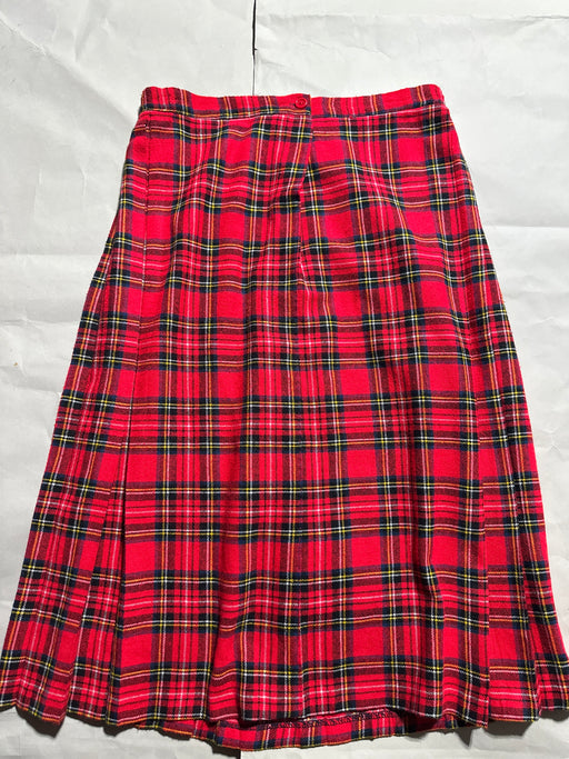 Plaid Pleated Skirt Red Tartan Size M Front View