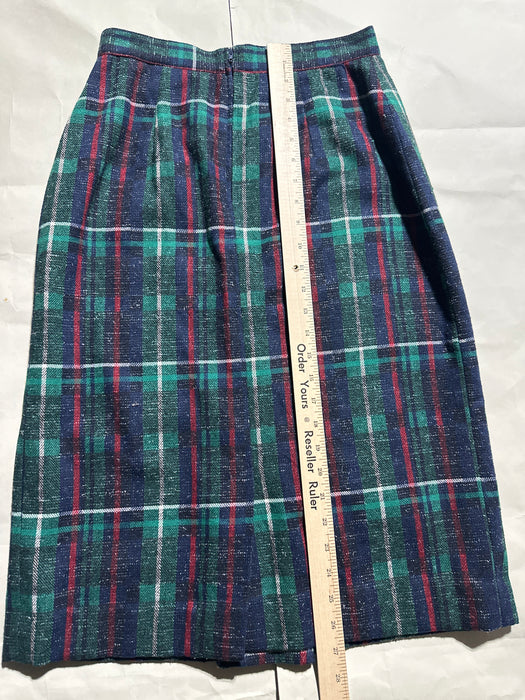 Vintage College Town Plaid Skirt Green Tartan Size 11/12