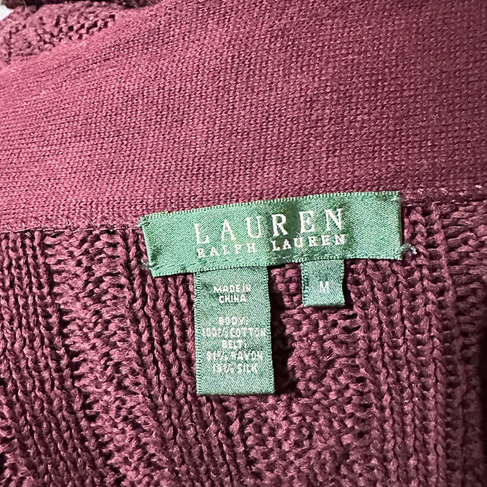 Pre-Loved Lauren Ralph Lauren Deep Burgundy Cotton Cardigan with Belt – Size M