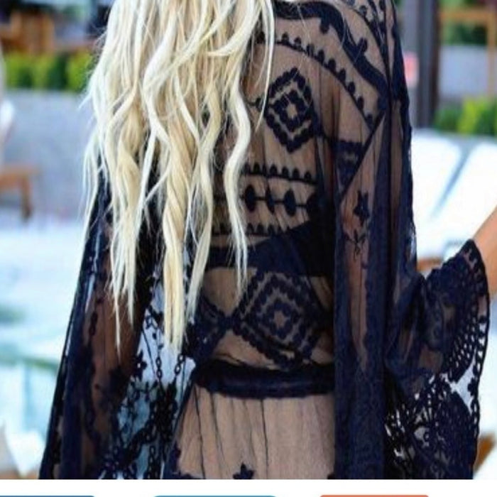 Boutique Boho Beach Hippie Diva Cute Swim Black CoverUp- One Size, from PanacheProse