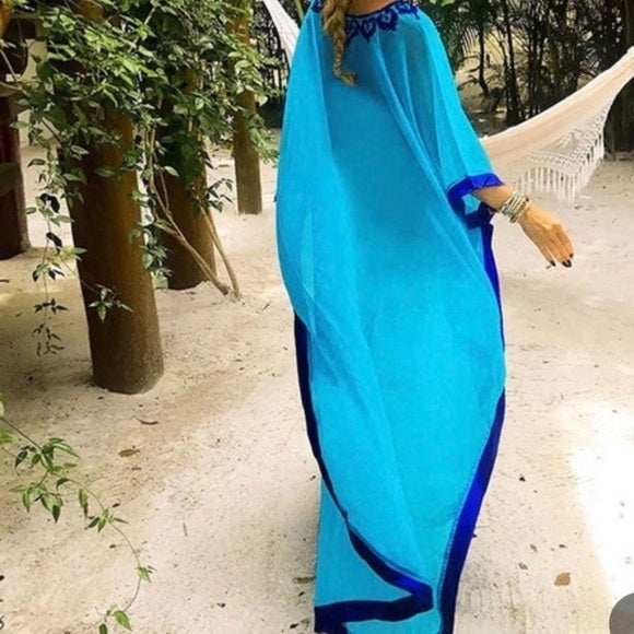 Boutique Boho Embroidery Ocean Coverup Maxi Dress - Blue From PanacheProse