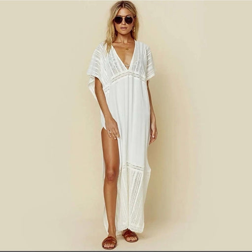 Boutique Boho White Caftan Beach Swim Coverup Maxi Dress - One Size, from PanacheProse